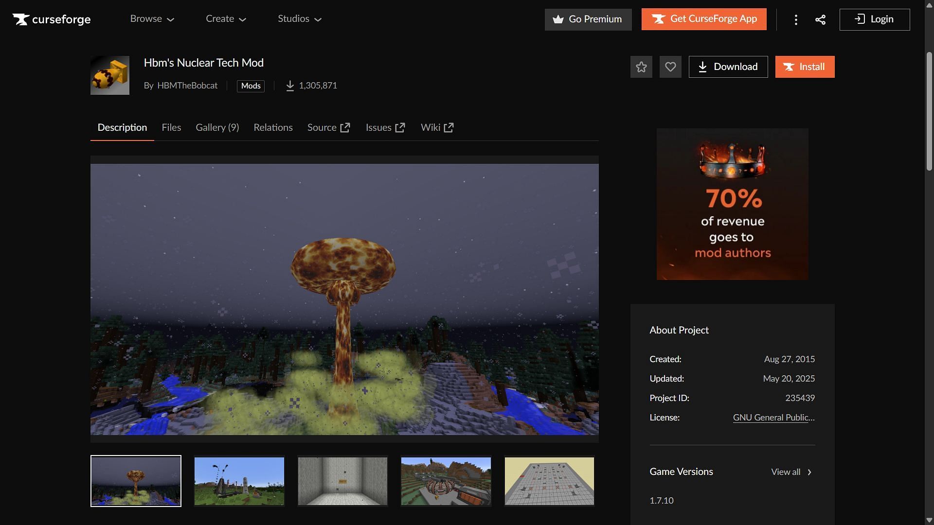 HBM's Nuclear Tech mod can be downloaded from the CurseForge website (Image via CurseForge)